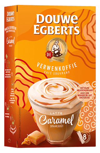 douwe egberts oploskoffie latte caramel zijkant