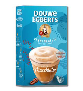 douwe egberts oploskoffie latte macchiato verwenkoffie zijkant