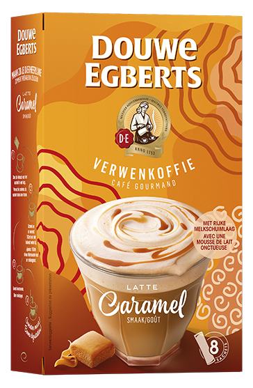 douwe egberts oploskoffie latte caramel zijkant