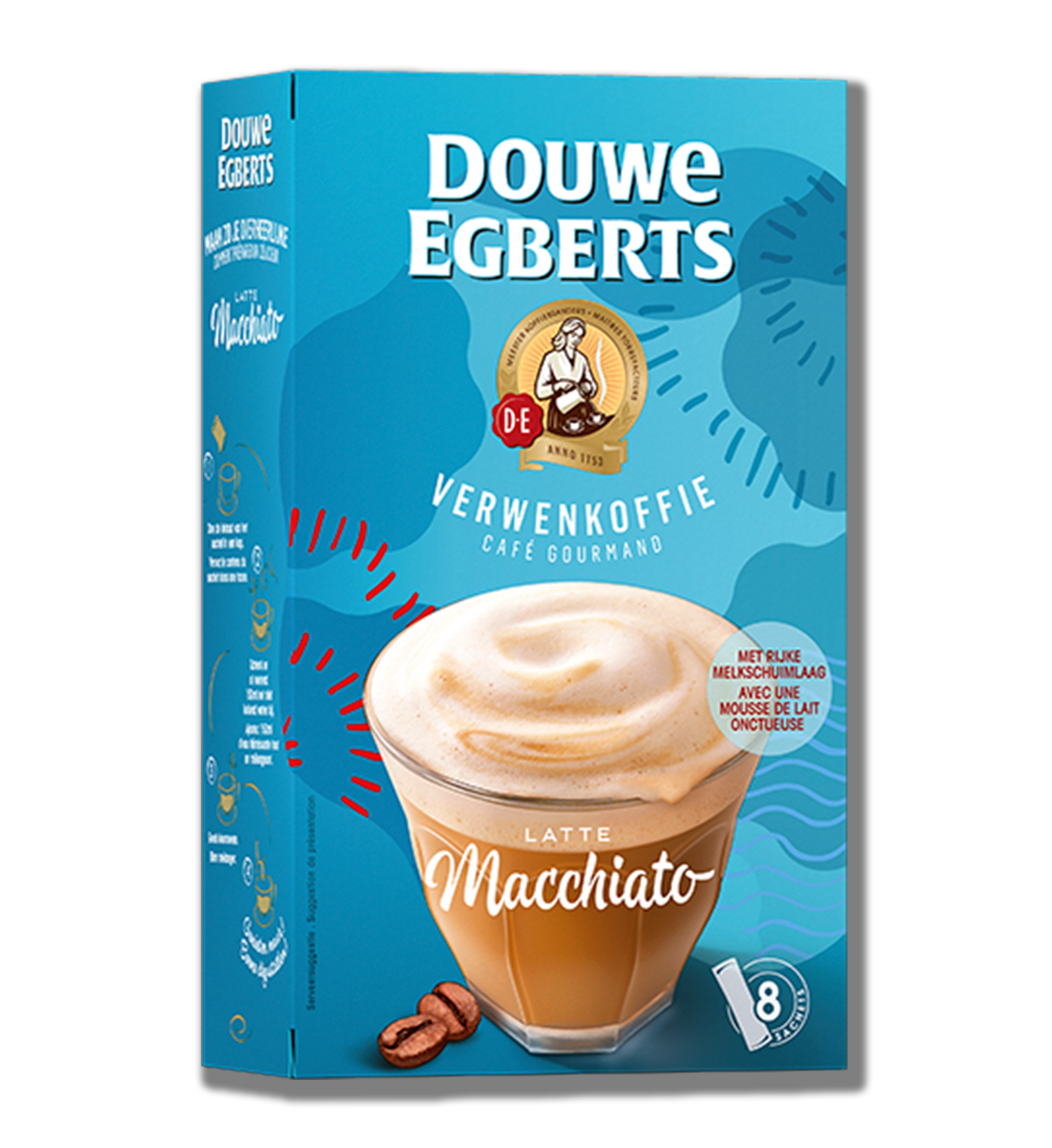 douwe egberts oploskoffie latte macchiato verwenkoffie zijkant