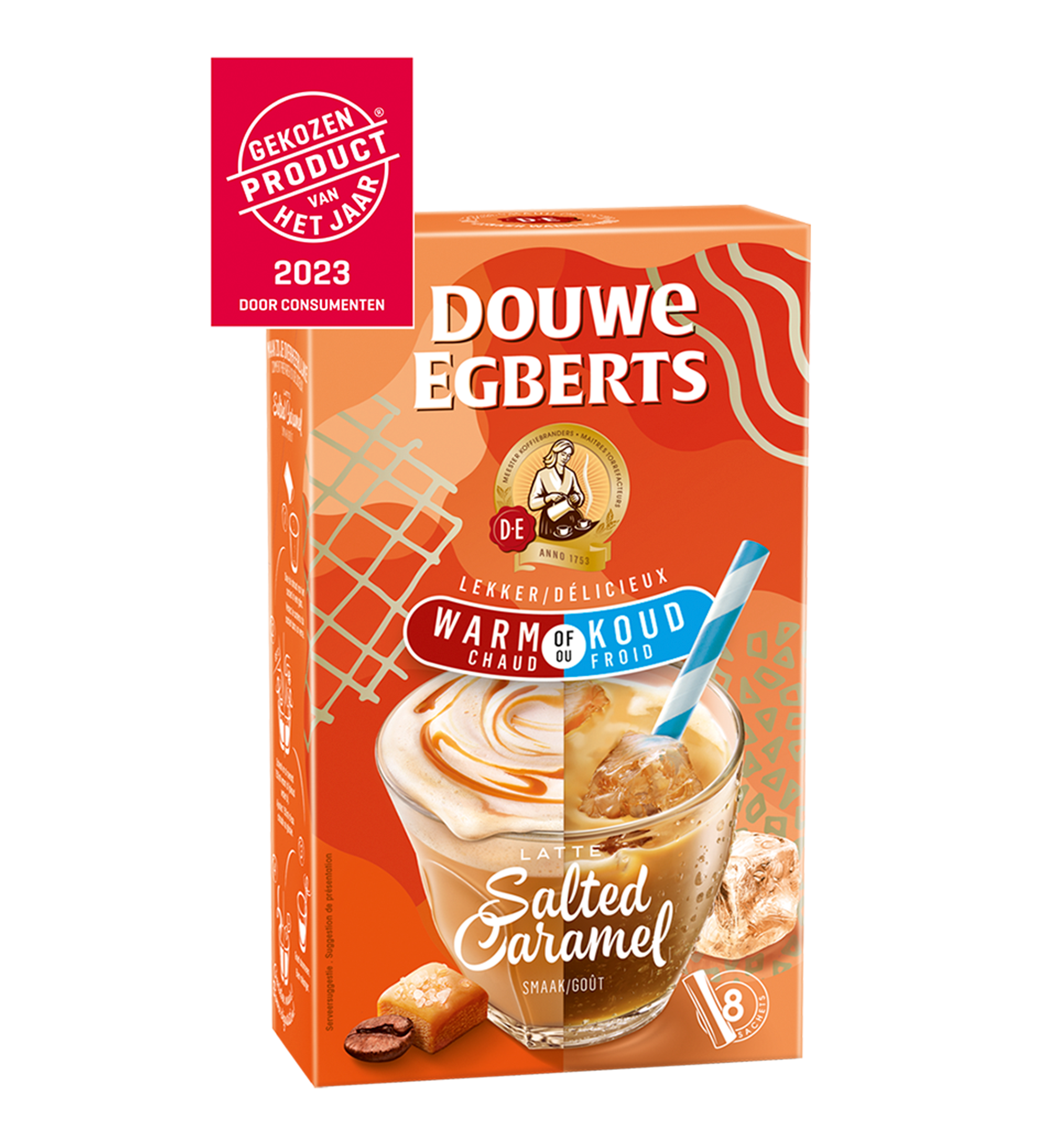 douwe egberts oploskoffie latte salted caramel zijkant